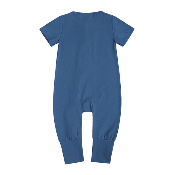 *NWT* BABY ROMPER Bodysuit Short Sleeve Long Leg Double Zipper Blue Cotton Boy - Picture 3 of 15